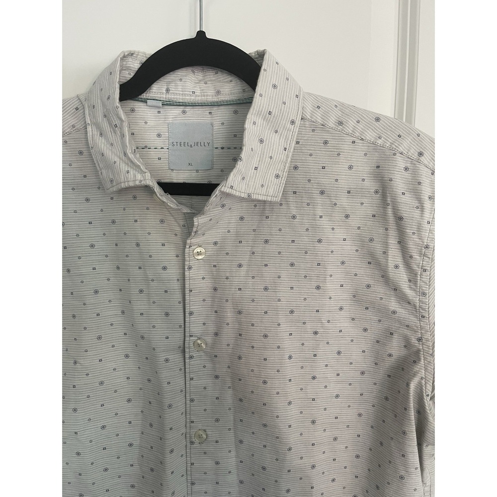 Steel & Jelly Shirt Mens XL White Blue Paisley Short Sleeve Cotton Button-Down